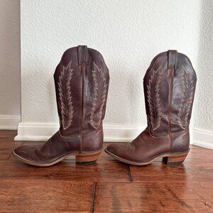 Boulet Womens Size 8 Cowboy Boots Brown Leather Western Pointed Toe Embroidered